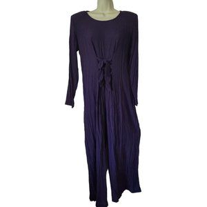 Vintage All That Jazz Crinkle Purple Wide Leg Long Sleeve Jumpsuit  L-XL